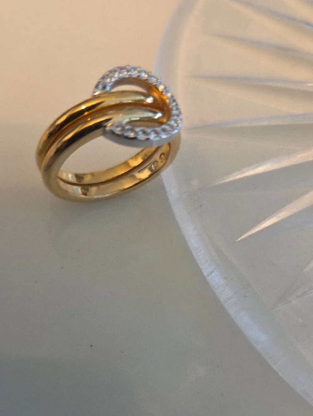 Gold and Silver Knot Ring with Crystal Accents - Women Jewelry